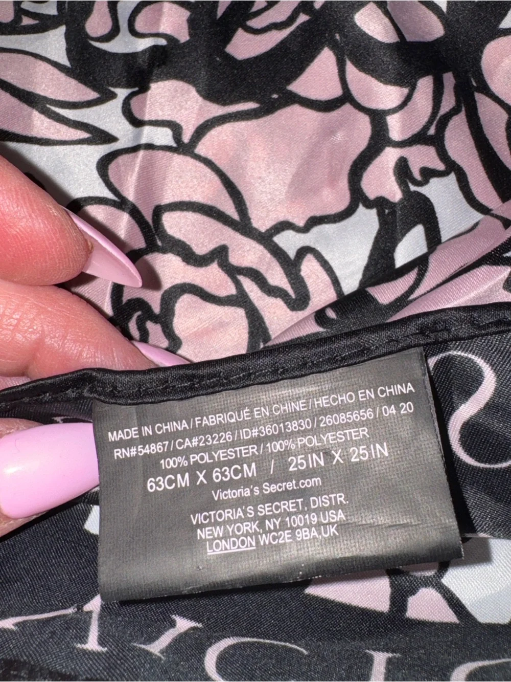 Victoria's Secret Pink and Black Floral Logo Bombshell Silk Scarf